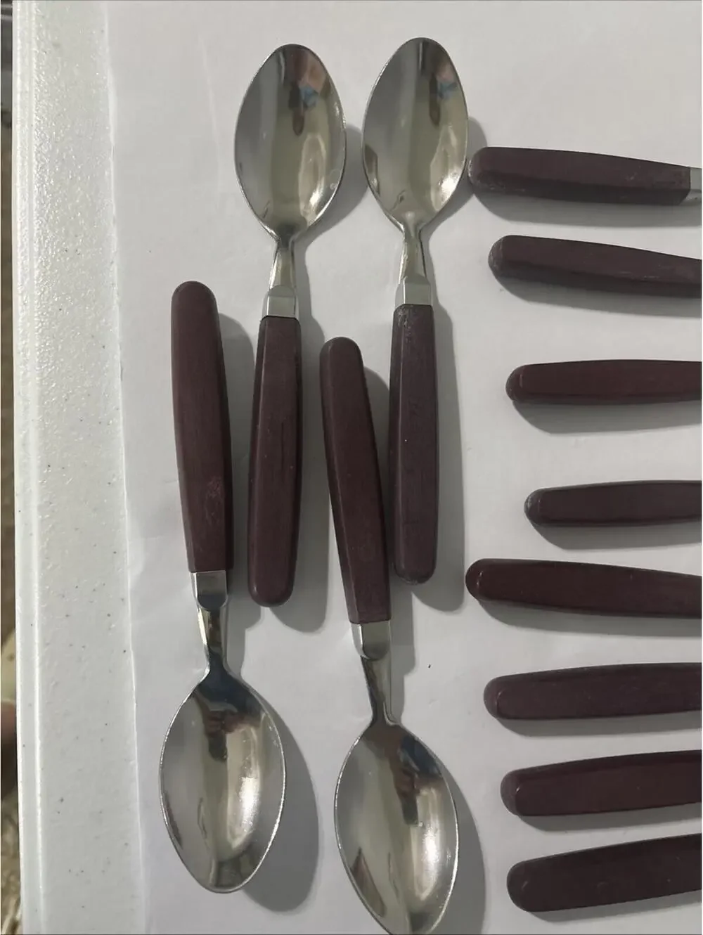 Acrylic Handled Wood Look Flatware Silverware Set Of 12 Pieces